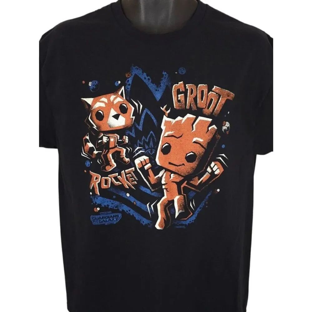 Groot Rocket Raccoon T Shirt Mens Size Large Black Guardians Of The Galaxy Funko